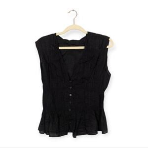 NWT Frame Black Ruched Button Front Sleeveless Blouse